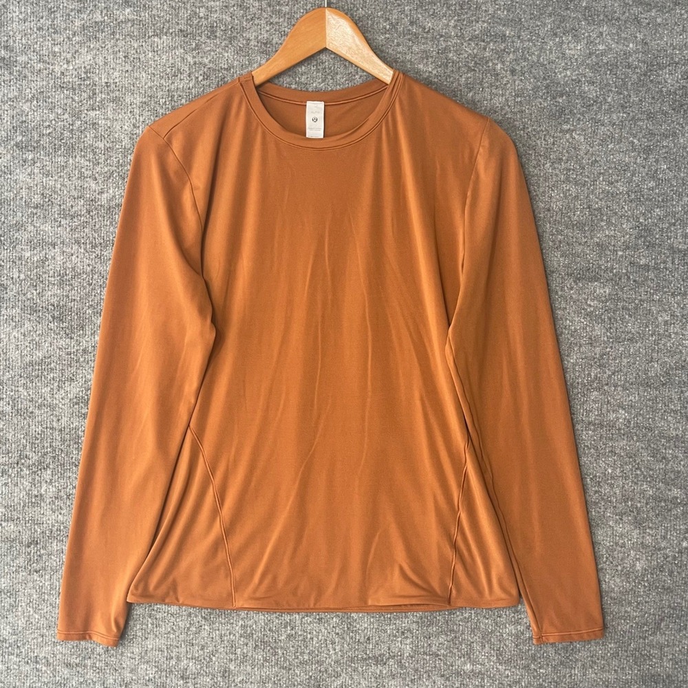 Lululemon Womens XL Long Sleeve Athletic Top Rust Orange Crew Neck Workout Gym